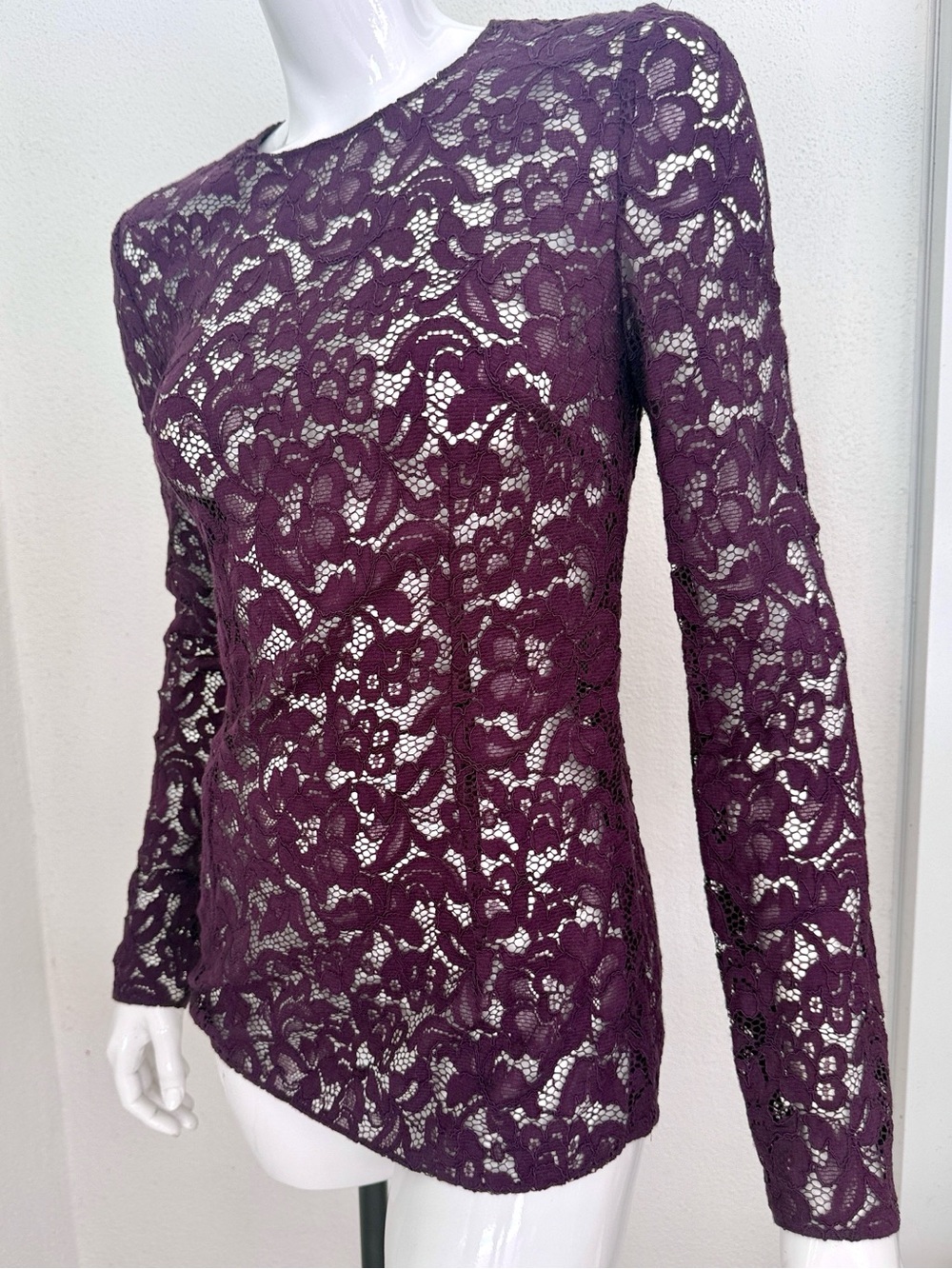 Dolce & Gabbana Sheer Purple Lace Long Sleeve Top Blouse - Italy IT 40 Flawless